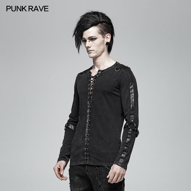 Steampunk Lace-up Neckline Long Sleeve T Shirt