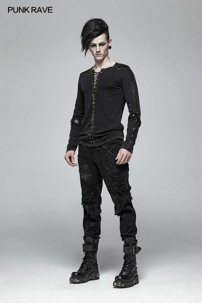 Steampunk Lace-up Neckline Long Sleeve T Shirt