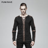 Steampunk Lace-up Neckline Long Sleeve T Shirt