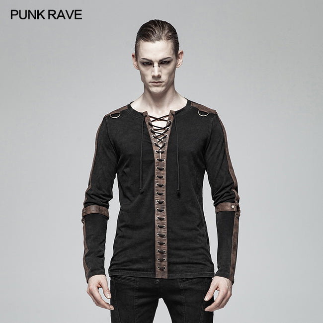 Steampunk Lace-up Neckline Long Sleeve T Shirt