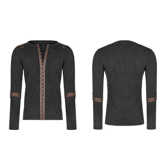 Steampunk Lace-up Neckline Long Sleeve T Shirt