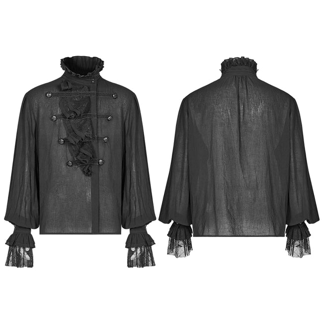 Men Gothic Partial Placket Lotus Leaf Loose Shirt With Standing Collar