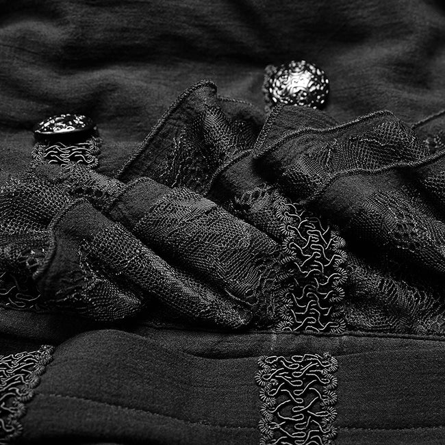 Men Gothic Partial Placket Lotus Leaf Loose Shirt With Standing Collar