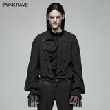 Men Gothic Partial Placket Lotus Leaf Loose Shirt With Standing Collar