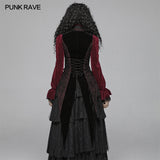 Gothic Red And Black Tuxedo Vest V-neck Tailcoat For Women