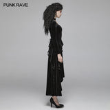 Gothic Daily Women Long Sleeve Velvet High-low Long Dress With Lace