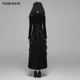 Gothic Daily Women Long Sleeve Velvet High-low Long Dress With Lace