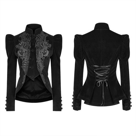 Gothic Weft Long Sleeve Standing Collar Velvet Short Coat For Women