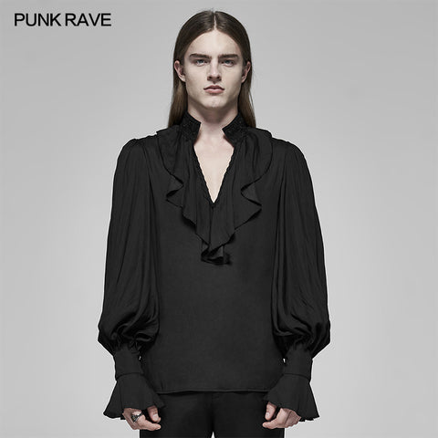 Rococo v-neck shirt with pleated bubble sleeves