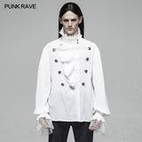 Men Gothic Partial Placket Lotus Leaf Loose Shirt With Standing Collar