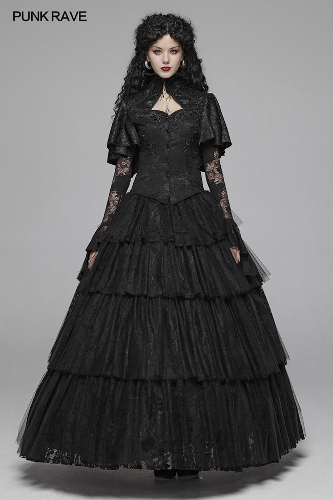 Gothic High Collar Long Sleeve Shawl Lace Shirt