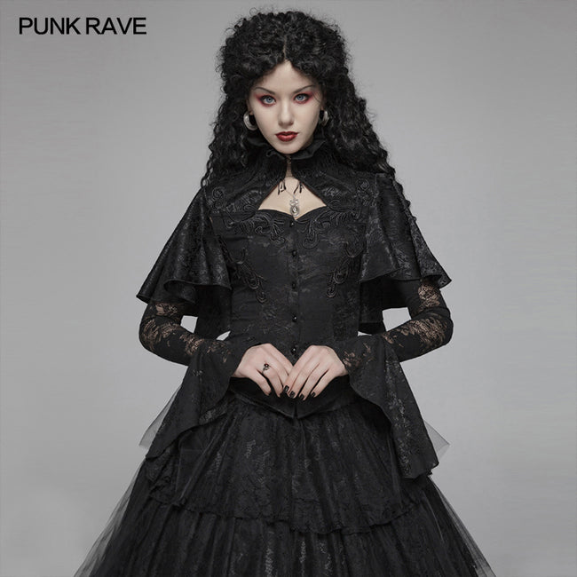 Gothic High Collar Long Sleeve Shawl Lace Shirt