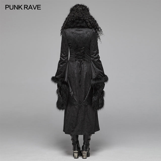 Gothic Gorgeous Fur High Collar Jacquard Long Coat