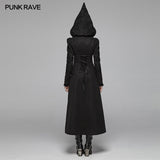 Gothic Long Woolen Coat With Pointed Hooded For Women