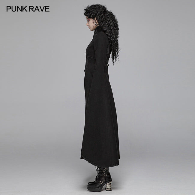 Gothic Double-sided Woolen Standing Collar Long Coat With Broken Block-style Sleeves For Women