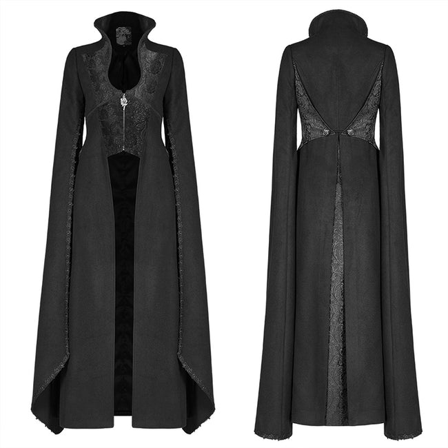 Gothic Double-sided Woolen Standing Collar Long Coat With Broken Block-style Sleeves For Women