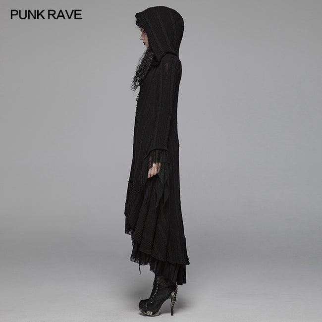 Gothic Woolen Cardigan Hooded Long Sleeve Coat - Thin