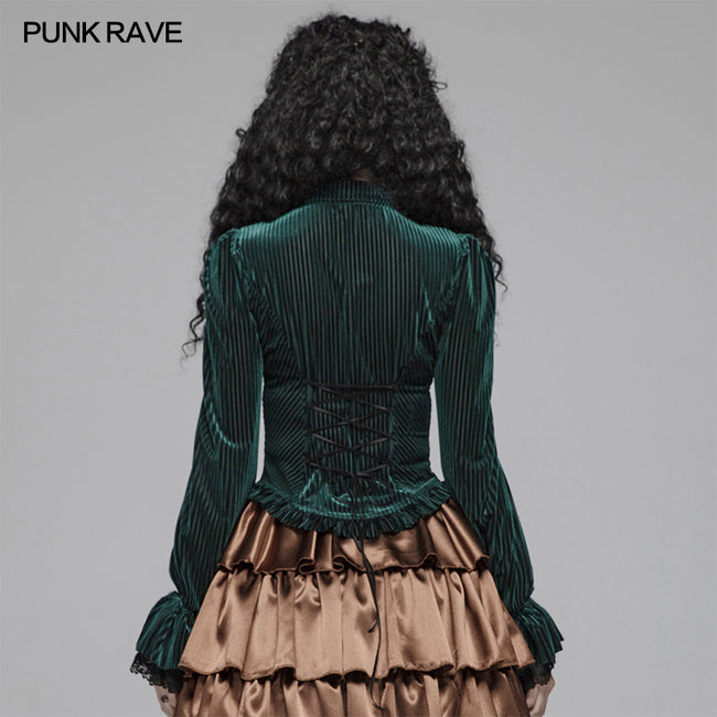 Gothic Dark-Grain Long Sleeve Velvet Shirt
