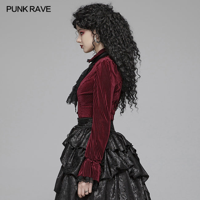 Gothic Dark-Grain Long Sleeve Velvet Shirt