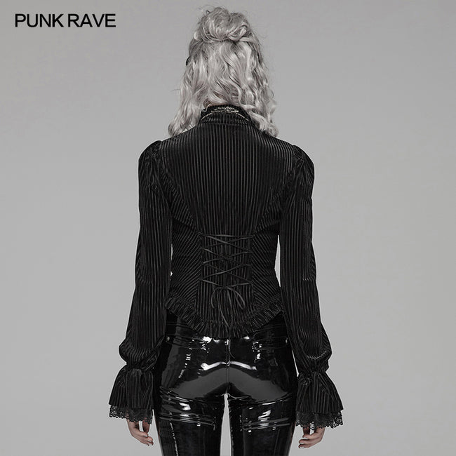Gothic Dark-Grain Long Sleeve Velvet Shirt