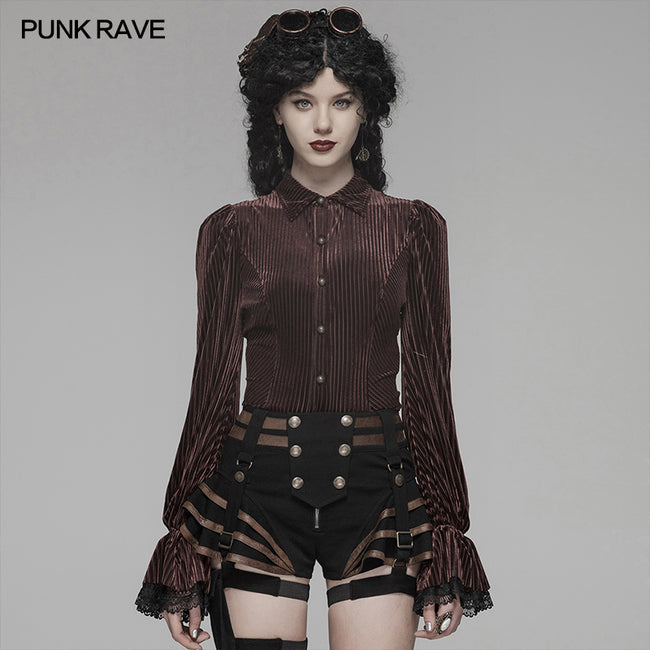 Gothic Dark-Grain Long Sleeve Velvet Shirt
