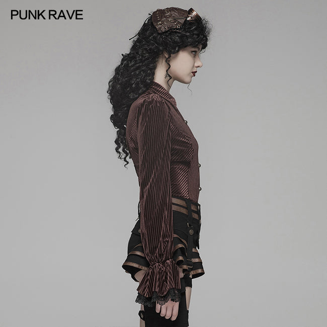 Gothic Dark-Grain Long Sleeve Velvet Shirt