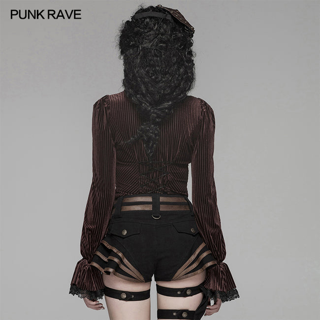 Gothic Dark-Grain Long Sleeve Velvet Shirt