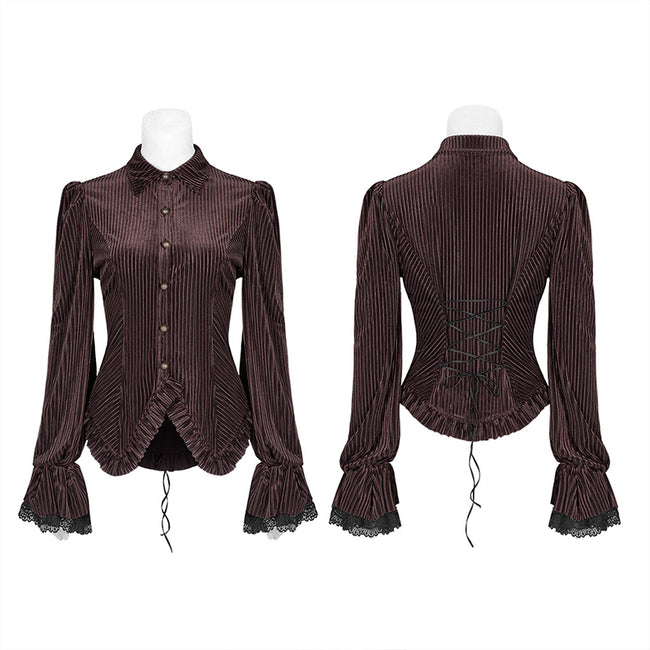 Gothic Dark-Grain Long Sleeve Velvet Shirt