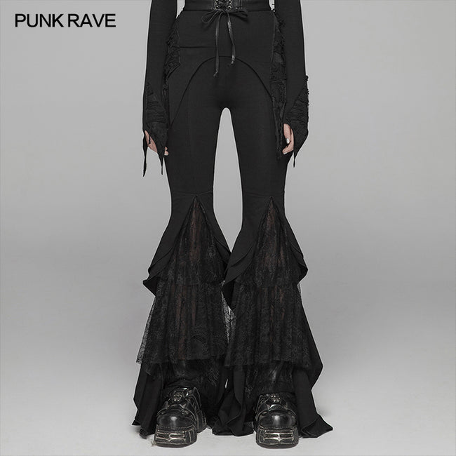 Gothic Big Pendulum Trousers Flared Stitched Lace Pants