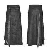 Gothic Floral Suede & Joint Leather Long Overskirt