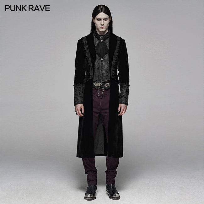 Gothic Men Velvet Medium Length Jacket