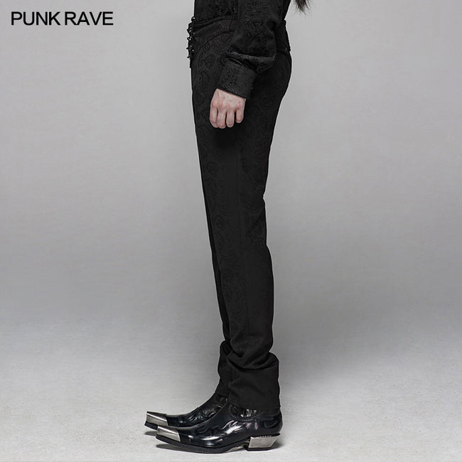 Gothic Floral Metal Swallow Black Suit Trousers