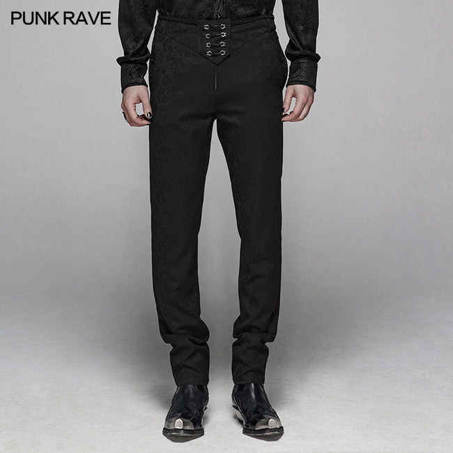 Gothic Floral Metal Swallow Black Suit Trousers