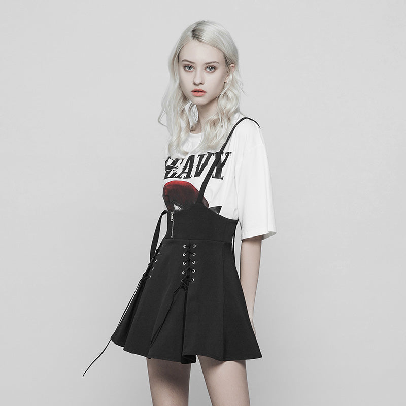 Classic Strap Skirt Punk Zipper Bandage Suspender Skirt For