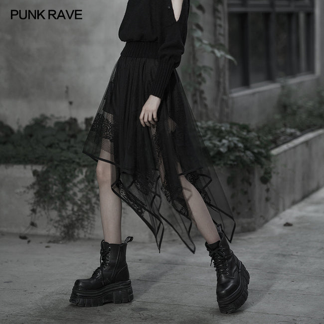 Chiffon lace asymmetrical hemline skirt