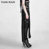 Black Wool Leather Spanking Split Punk Skirt