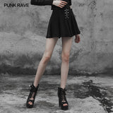 Punk Front Zipper Metal Nail Black Chiffon Short Pleated Skirt With Safety Anti-light Underwear