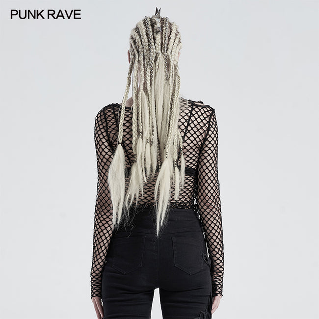 Personality punk perspective mesh t-shirt
