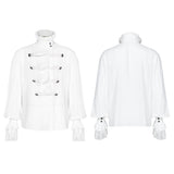 Men Gothic Partial Placket Lotus Leaf Loose Shirt With Standing Collar