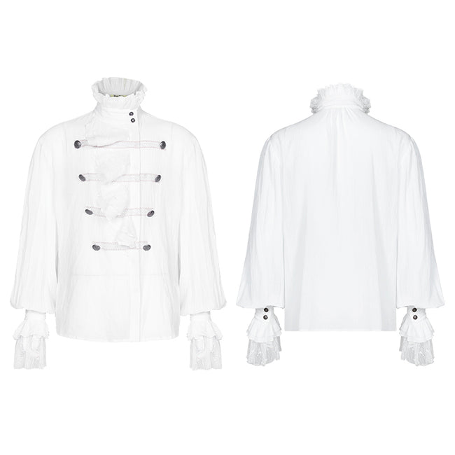 Men Gothic Partial Placket Lotus Leaf Loose Shirt With Standing Collar