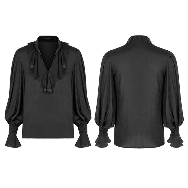 Rococo v-neck shirt with pleated bubble sleeves