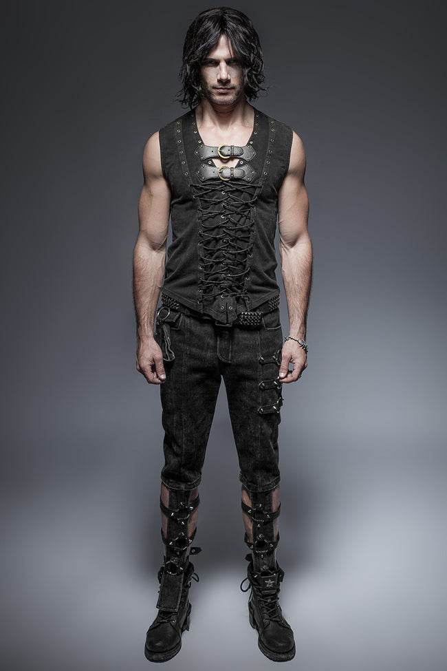 Black Rock Cotton Leather Belt Sleeveless Punk Shirts For Men
