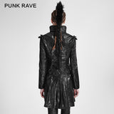 Fashion Black Long Leather Punk Trench Coats With Standing Collar