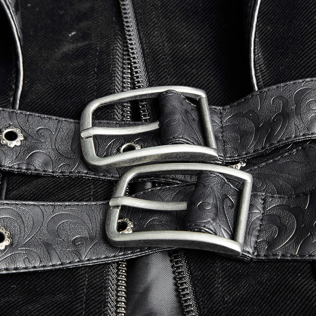 Military Black Leather Long Gothic Trench Coats With Belts