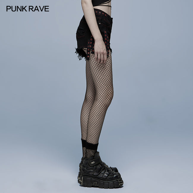 Gothic contrast color ragged jeans
