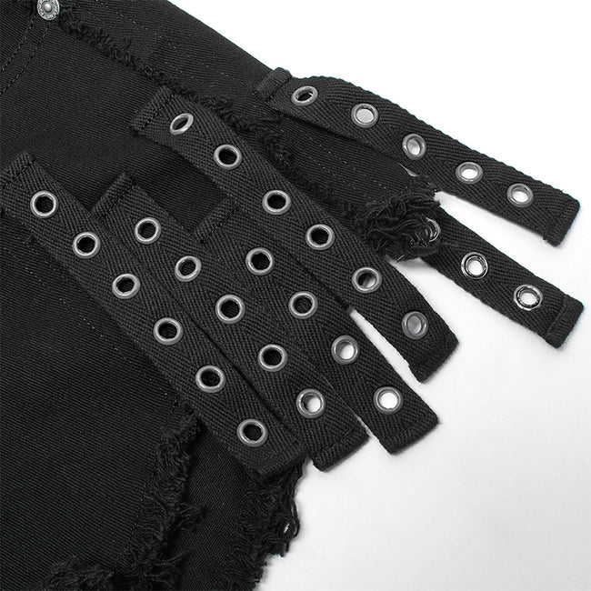 Gothic contrast color ragged jeans