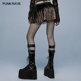 Punk low waist leopard pleated skirt