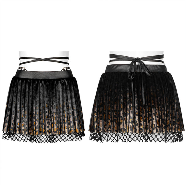 Punk low waist leopard pleated skirt