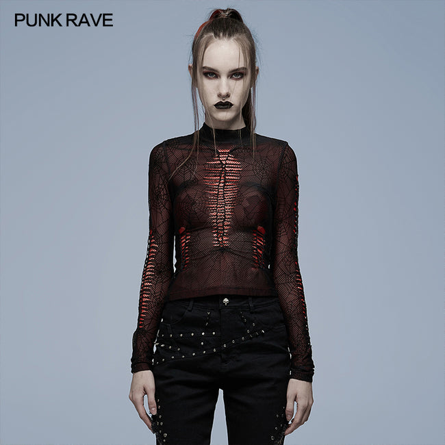 Gothic spider web printting perspective T-shirt