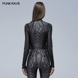 Gothic skeleton print mesh T-shirt